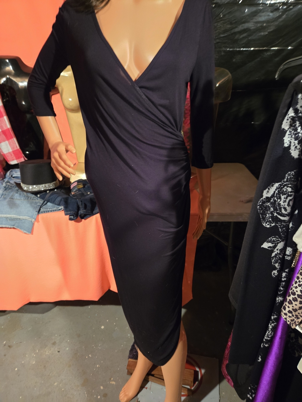 Hot Kiss Black Wrap-Front Midi Dress